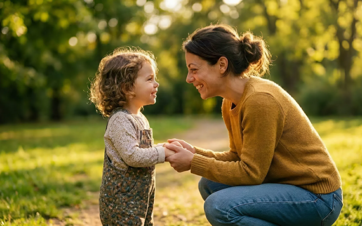 Introducing kids in a new relationship Single mother sharing a warm moment with her child in a sunny park